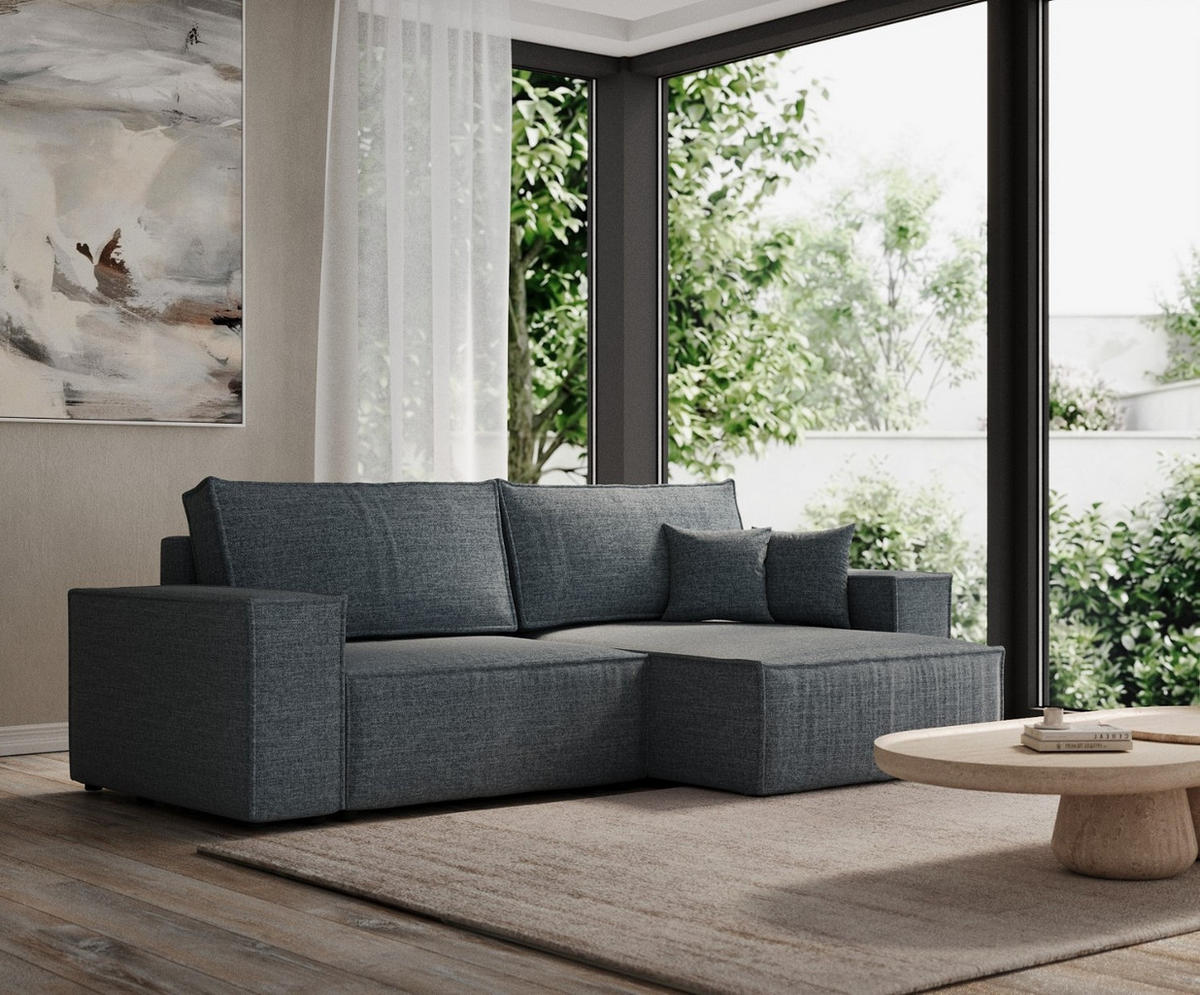 ROHOVÁ SEDAČKA CAVO, textil, Modrošedá - černá/šedohnědá, dřevo/kompozitní dřevo (255/148cm) - AltaBeds
