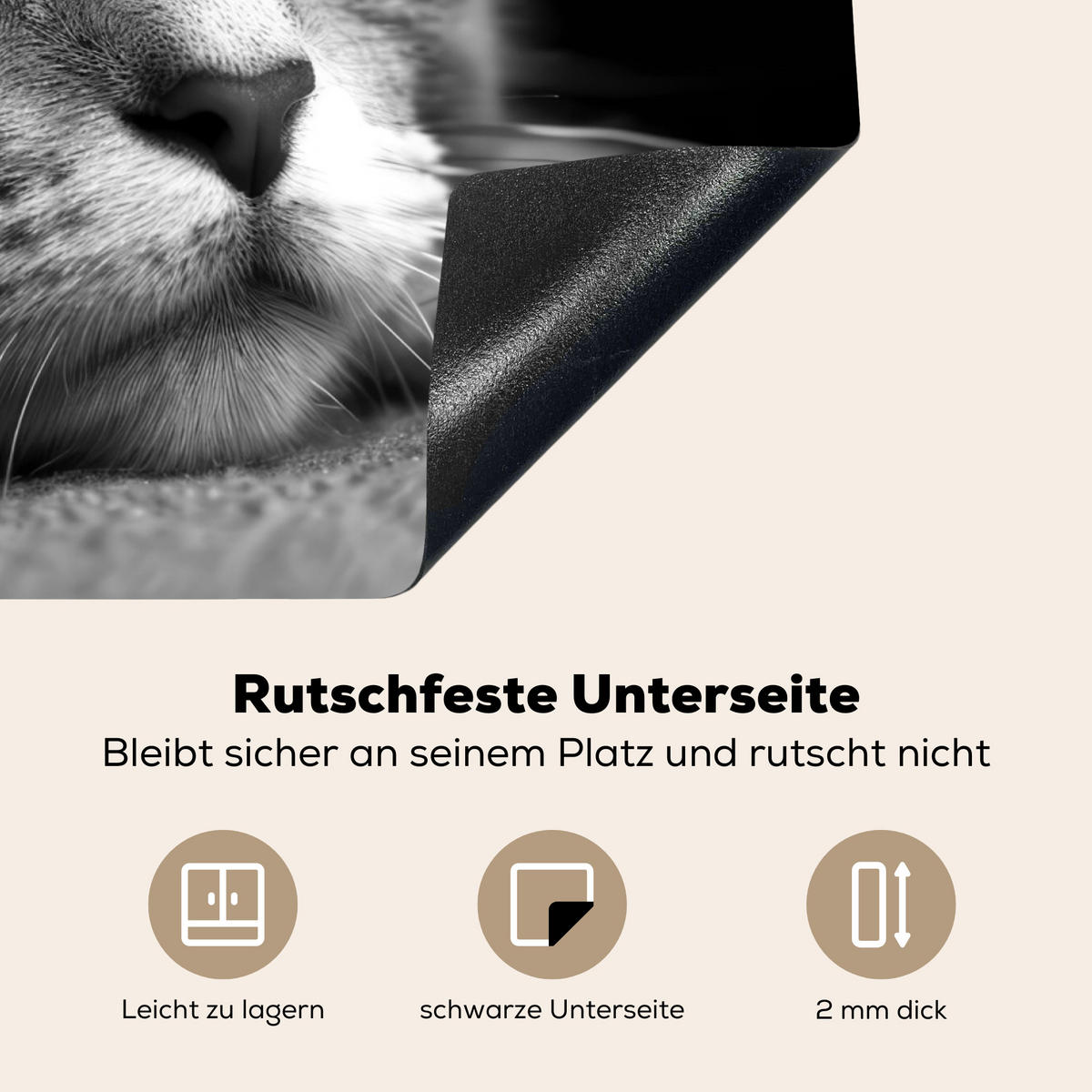HERDABDECKPLATTE Katze - Grau - Tiere - Katze Induktionsmatte 71x52 cm - Grau, Kunststoff (71/52/0.2cm) - MuchoWow