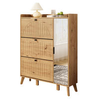 SCHUHSCHRANK Spiegel 110x24x137 cm 3 Klappen - Naturfarben, Holz (110/137.5/24cm) - LEBENLANG