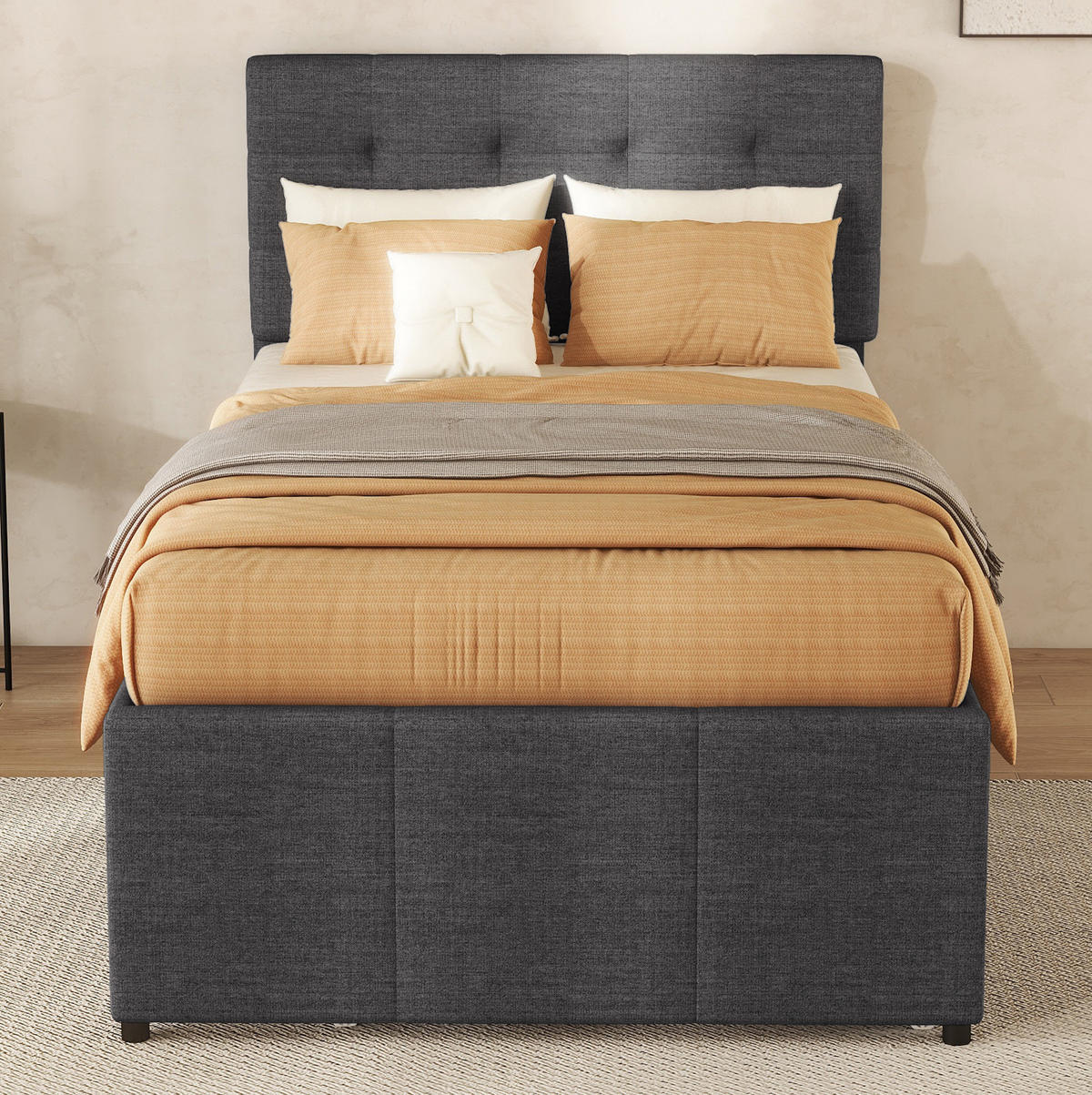 POLSTERBETT mit Ausziehbett und 3 Schubladen 90x200 cm Grau - Grau, Holzwerkstoff (90/200cm) - Beauniv