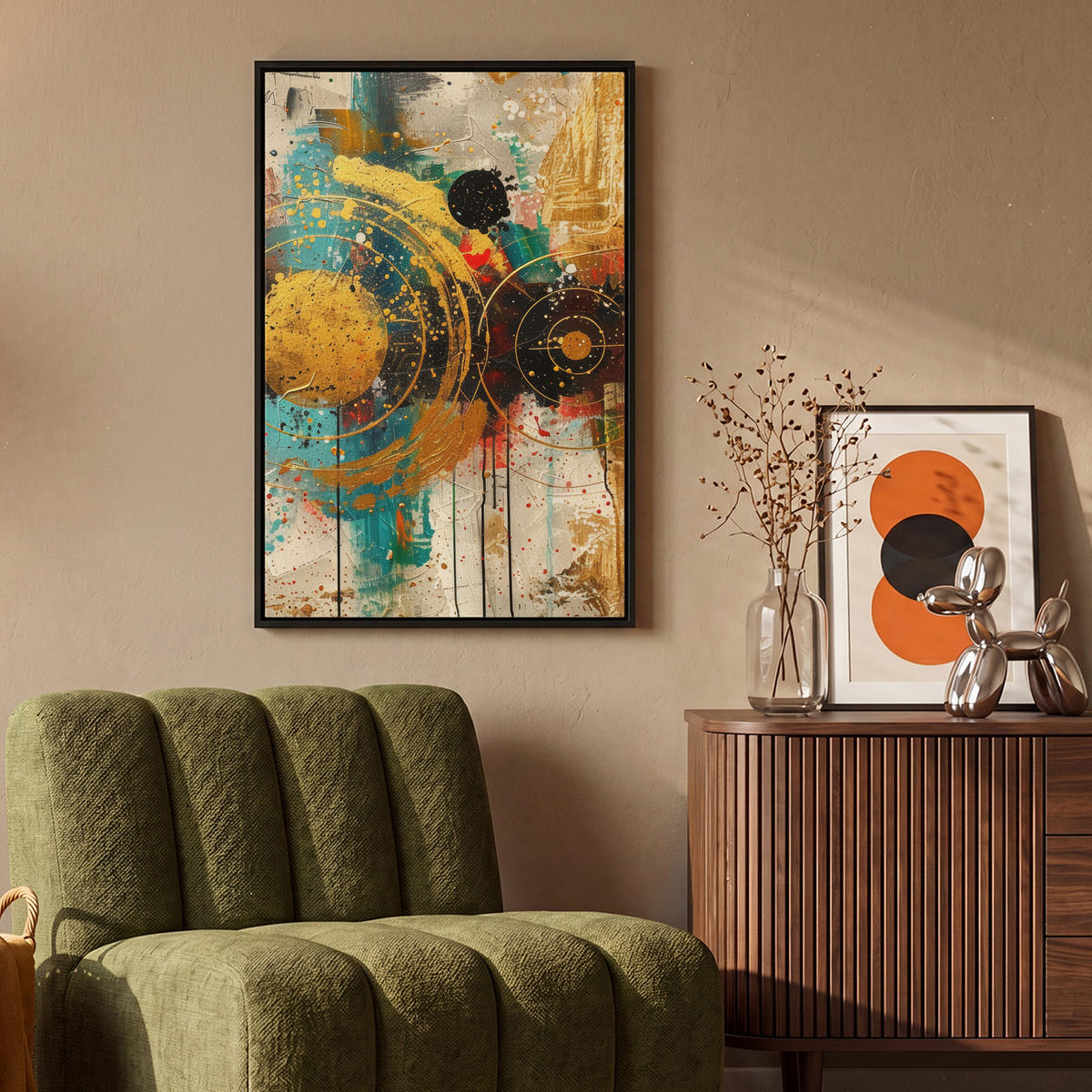 LEINWAND Bilder mit Rahmen - Abstrakt - Kunst - Gold - Modern - 60x90 - Multicolor, Textil (60/90cm) - MuchoWow