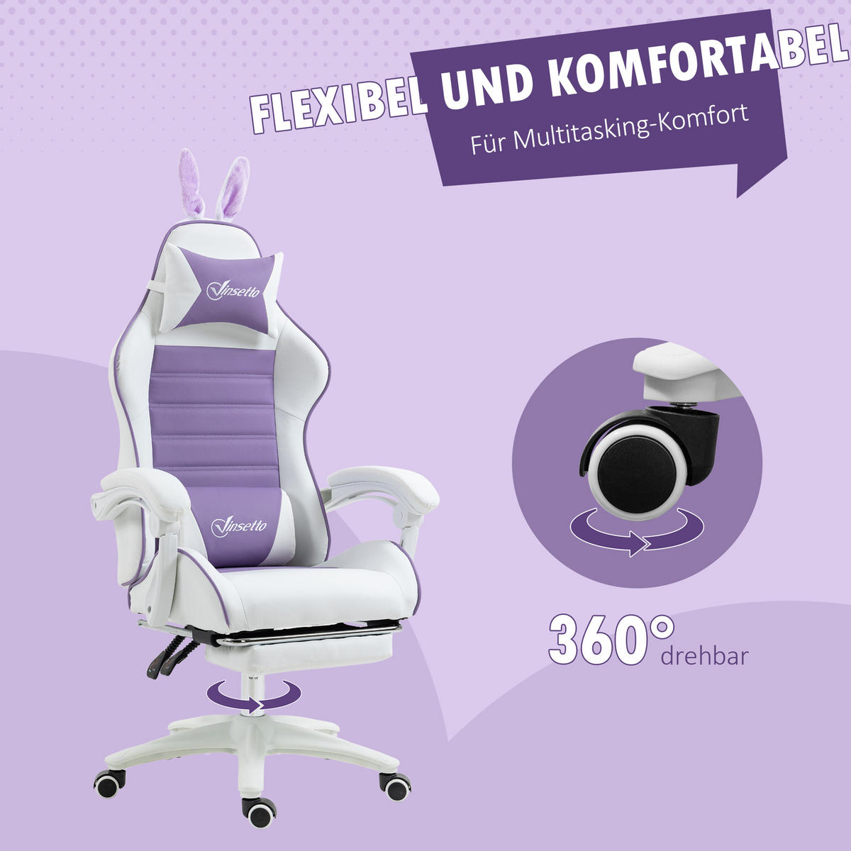 GAMING-STUHL, Liegefunktion, Violett - Violett, Leder (63/142/65cm) - Vinsetto