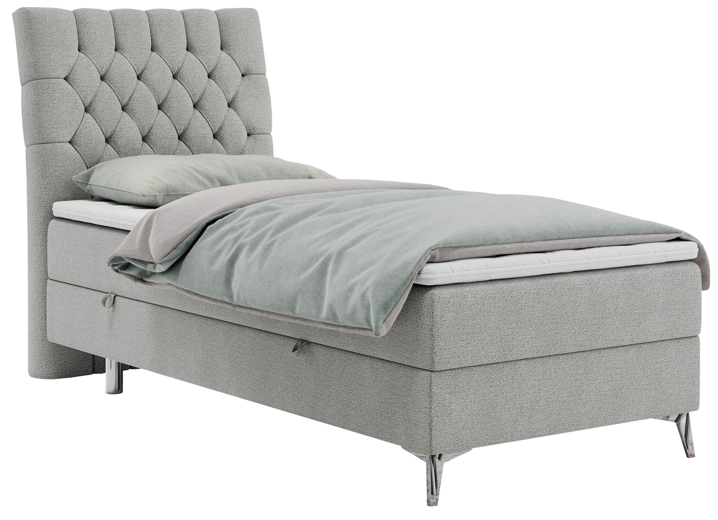 BOXBETT MILEN 90/200 Hellgrau Struktur - H4 - Links Seite - Hellgrau, Holz/Textil (90/200cm) - MKS