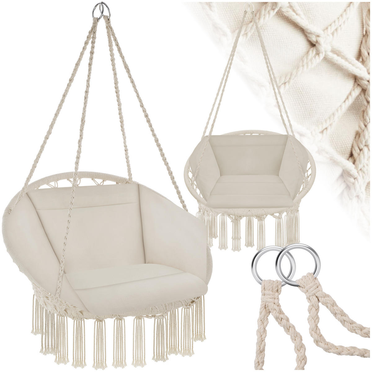 HÄNGESESSEL Grazia,80 x 72 x 125 cm,beige - Beige, Kunststoff/Metall (80/125/72cm) - tectake