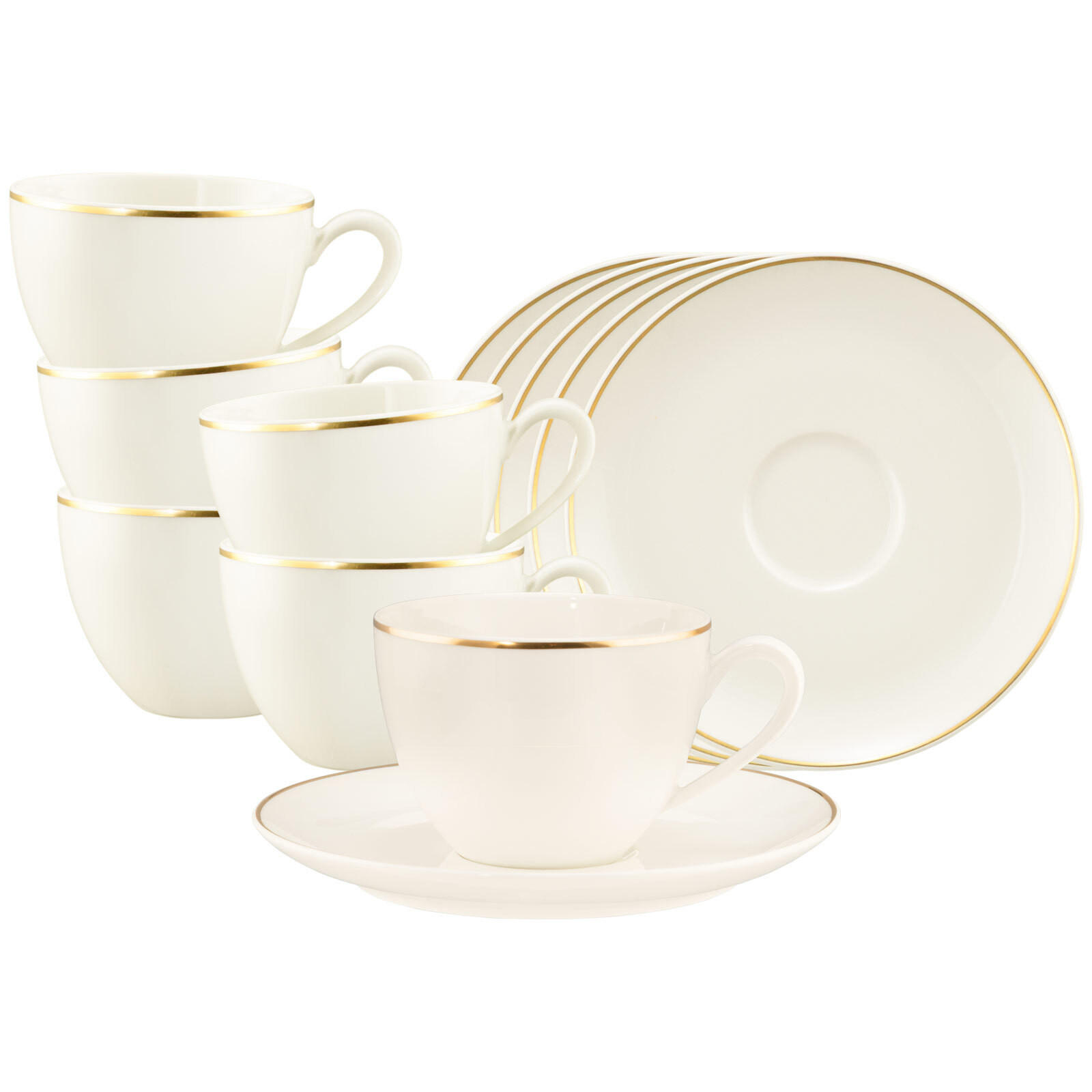 KAFFEETASSEN MIT UNTERTASSEN Savona Goldlinie creme 270 ml 6er Set - Creme, Keramik (16/8.3/16cm) - Seltmann Weiden