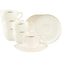 KAFFEETASSEN MIT UNTERTASSEN Savona Goldlinie creme 270 ml 6er Set - Creme, Keramik (16/8.3/16cm) - Seltmann Weiden