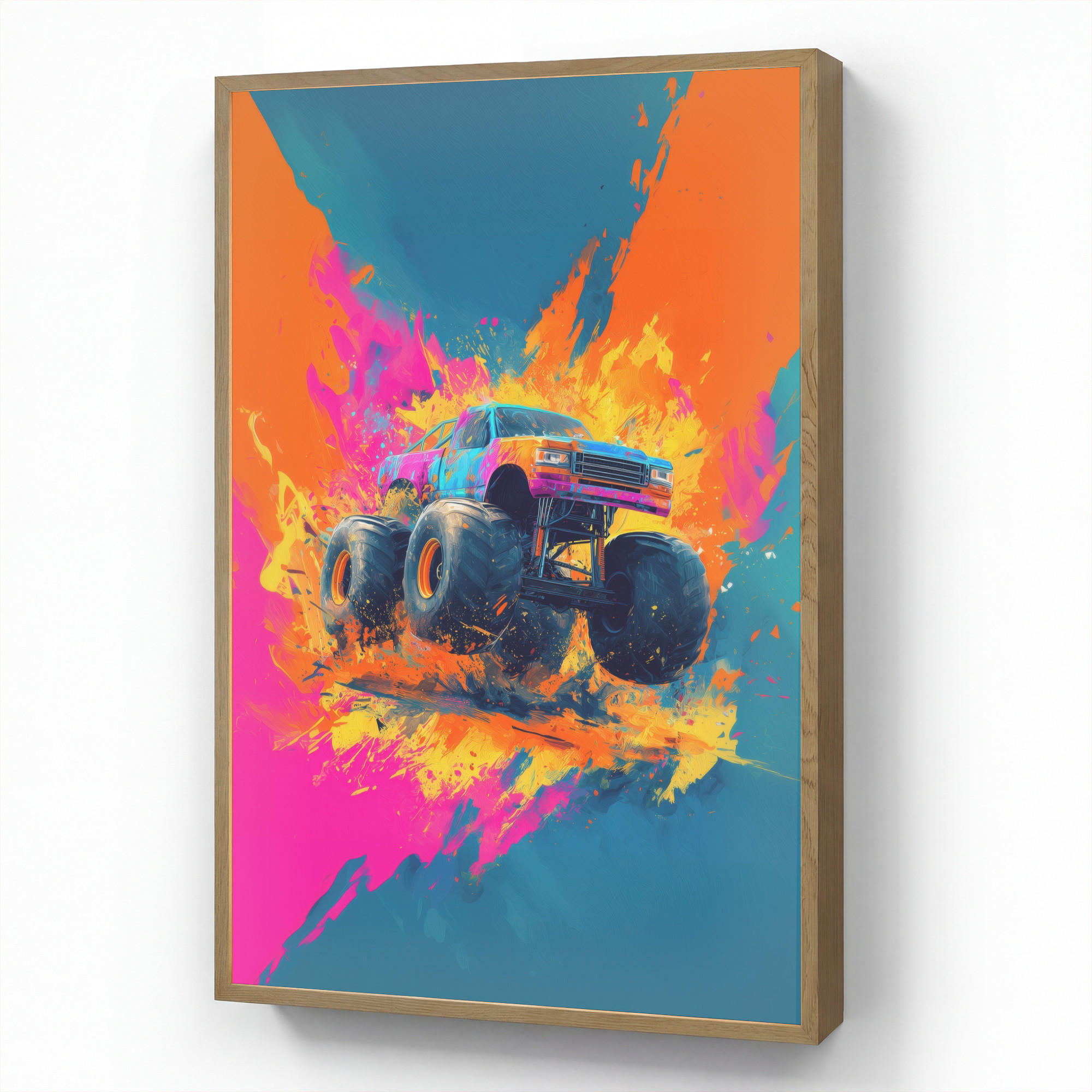 NACHTTISCHLAMPE MIT AKKU Monstertruck - Abstrakt - Farbspritzer - Farbenfroh 70x100 cm - Pink, Holzwerkstoff (8/70/100cm) - OnlyWow