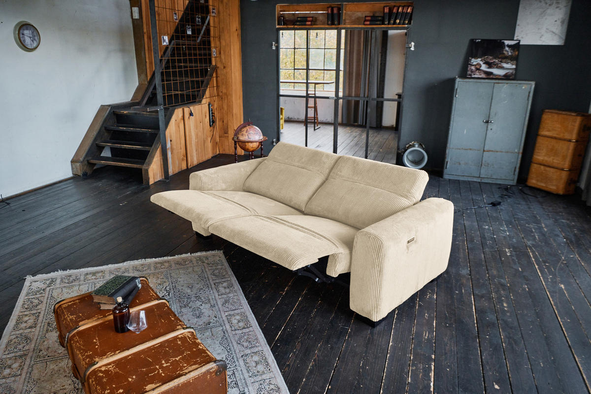 SOFA FINN Cremeweiß Cord - Creme/Schwarz, Kunststoff/Textil (210/80/107cm) - KAWOLA
