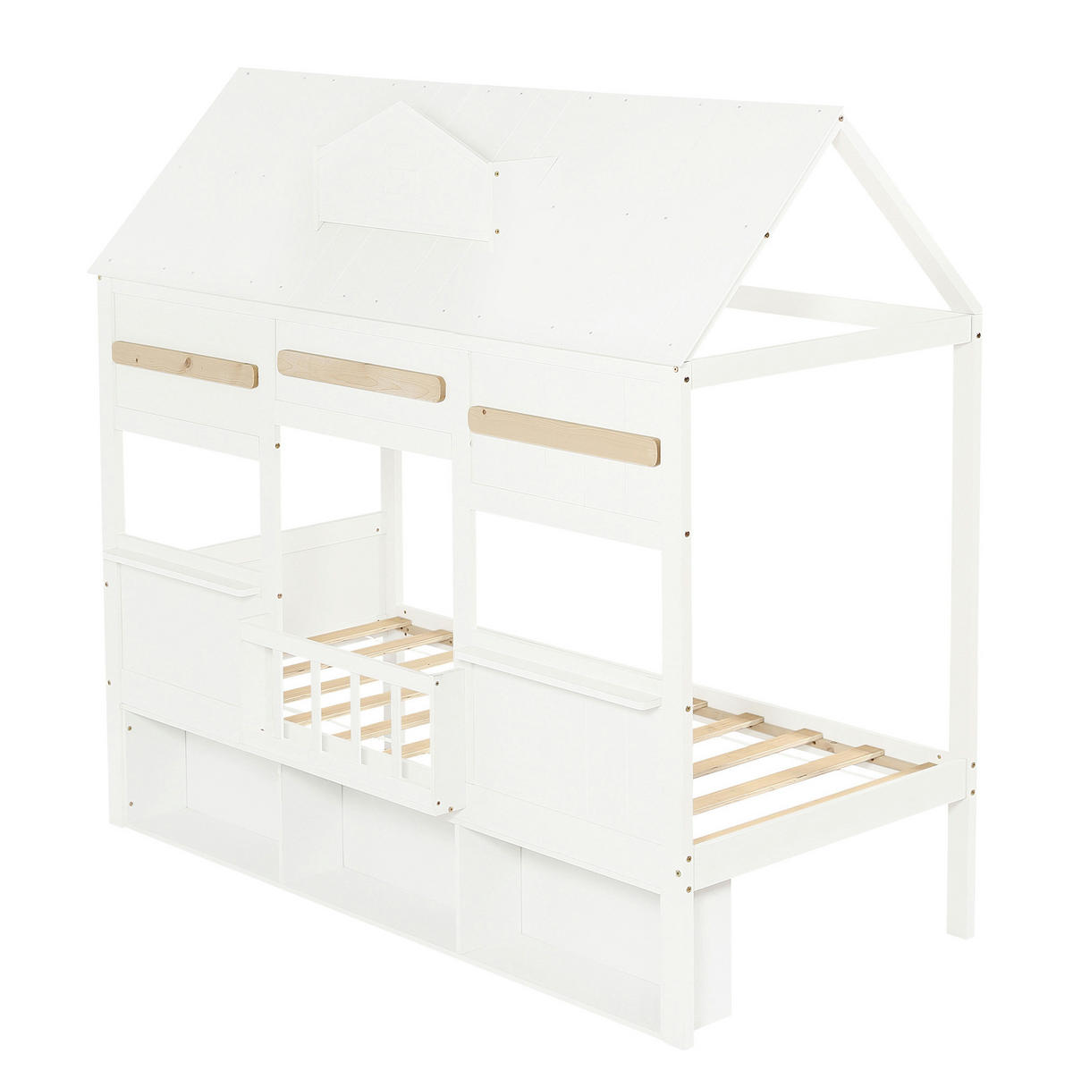 HOCHBETT 90/200 cm in Weiß mit Bücherregal und hausförmigem Design - Weiß, Holz (90/200cm) - Flora Grace