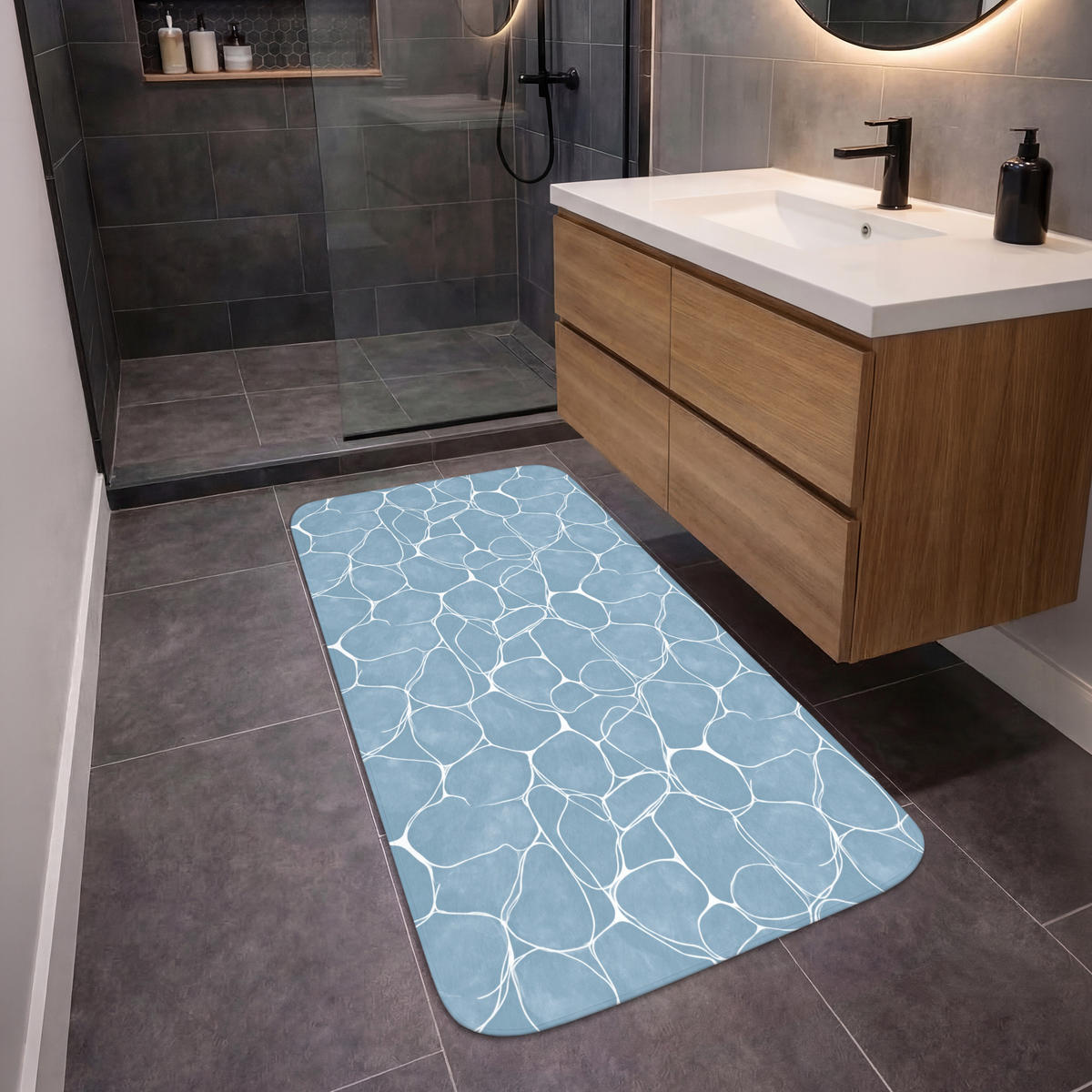 BADEMATTE Organisch - Muster - Blau 60x120 cm - Hellblau, Kunststoff/Textil (60/120cm)