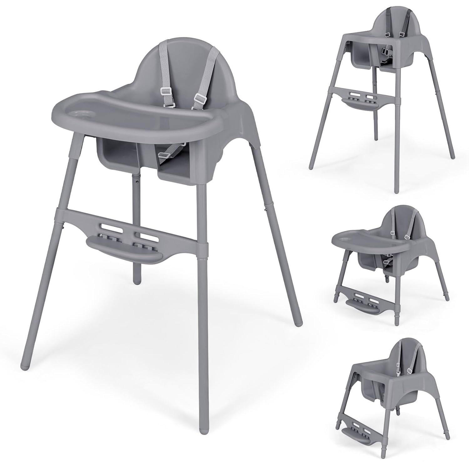 BABYHOCHSTUHL Grau - Grau, Kunststoff (61.5/87/66cm) - COSTWAY