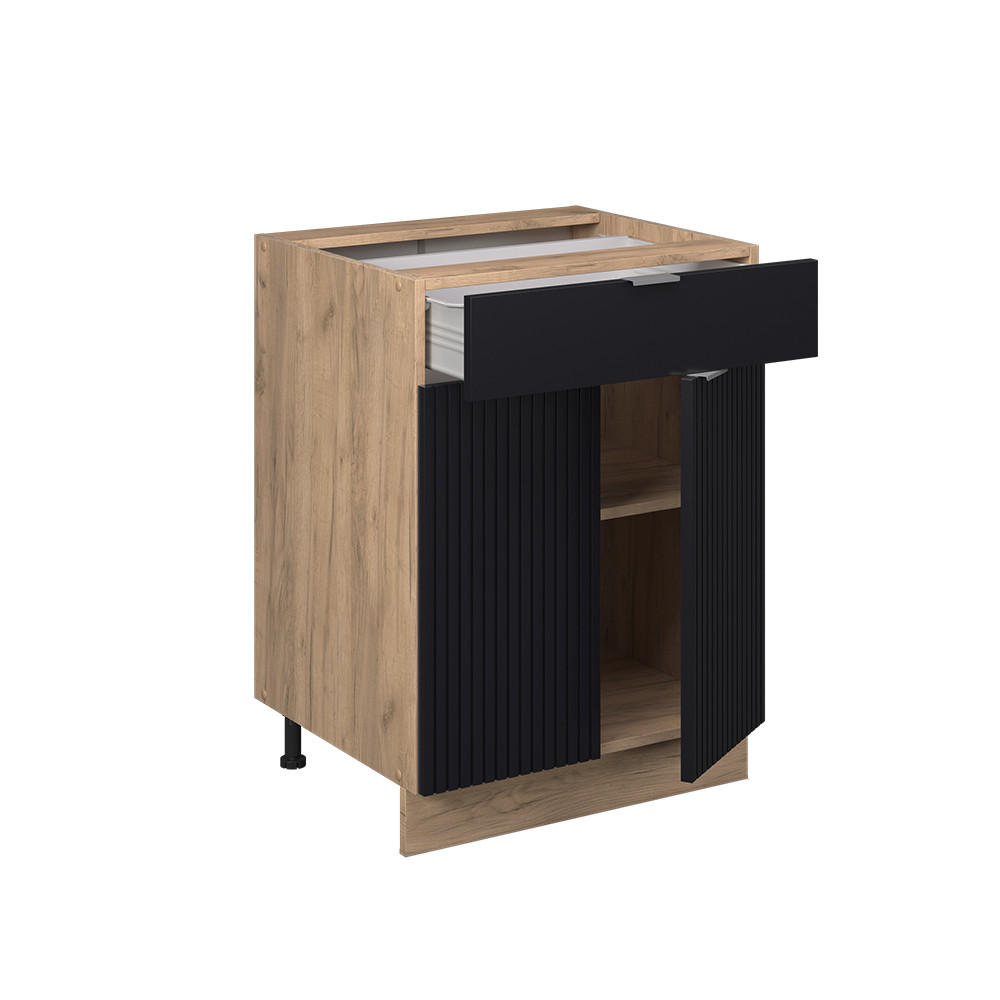 KÜCHENUNTERSCHRANK Fame-Line, Schwarz gestreift, 60 cm mit Schublade, ohne Arbeitsplatte - Honigeiche/Eiche Wotan, Holzwerkstoff (60/82/51.6cm) - Vicco