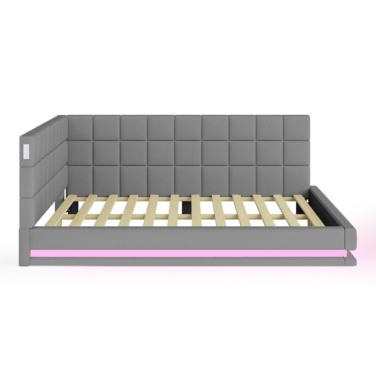 POLSTERBETT Schlafsofa 160/200 cm aus Leinen mit LED-Lichtleiste und USB-Anschluss Grau - Grau, Textil (160/200cm) - Modenvie