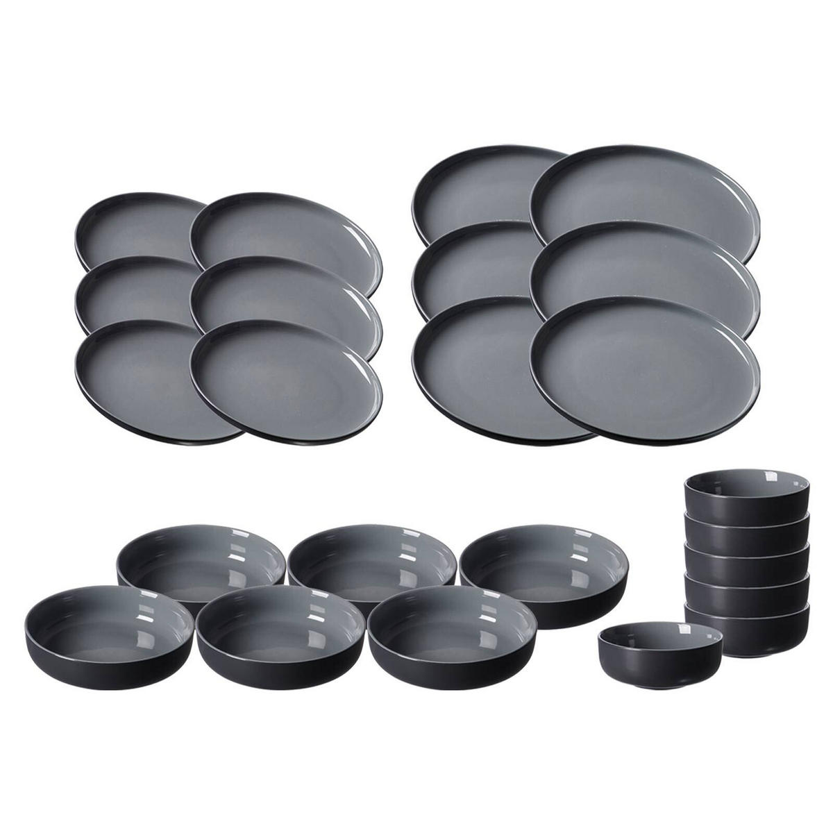 TELLER UND SCHALENSET Jasper schwarz 24er Set - Schwarz, Keramik (1/1/1cm) - Ritzenhoff Breker