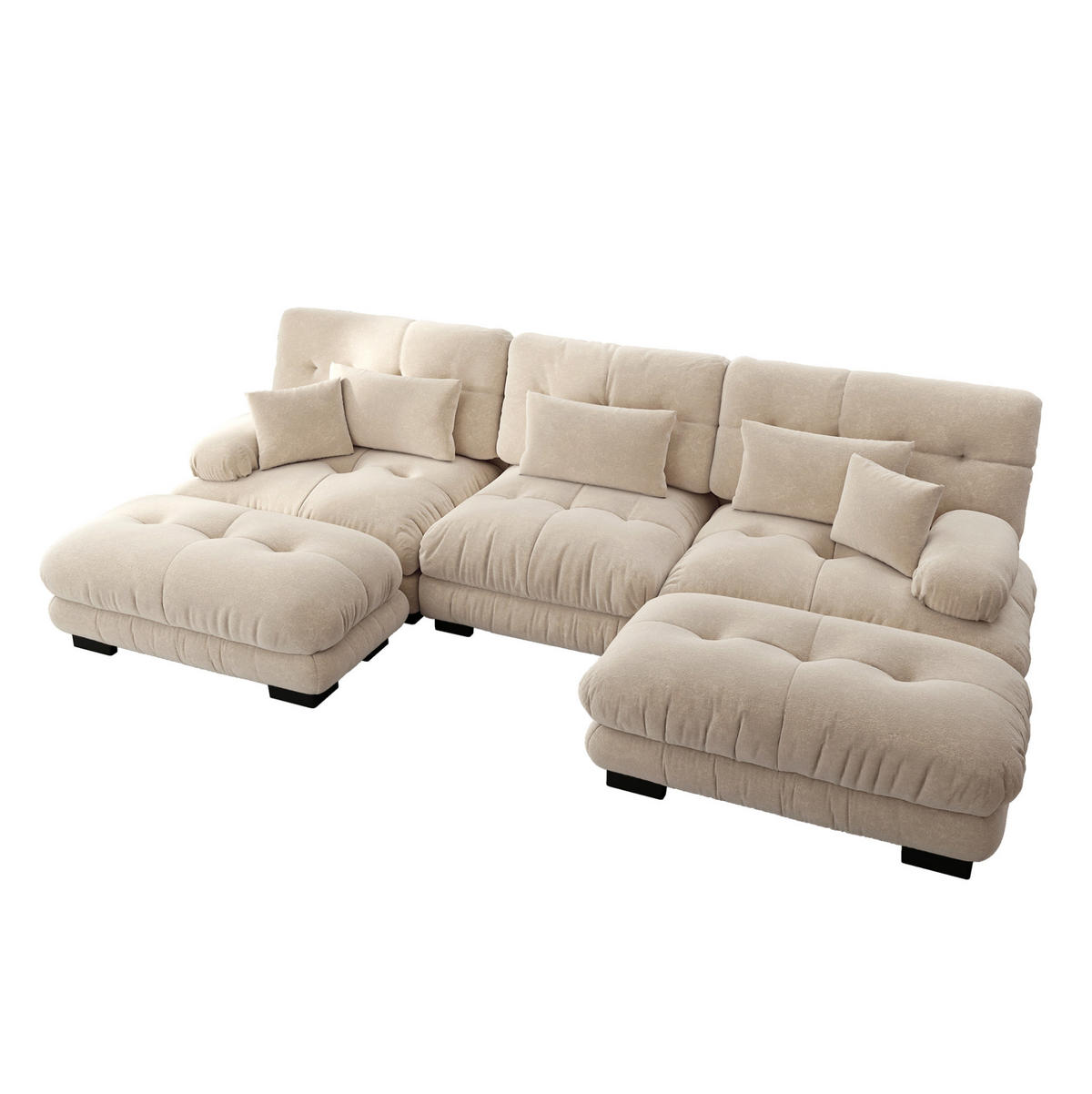 ECKSOFA mit beweglichen Ottomane, tiefem Sitz und Chenille-Bezug, Hellbraun - Cappuccino, Textil (313/145cm) - Redom