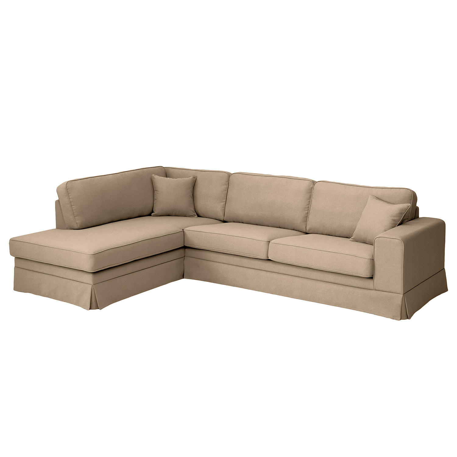 ECKSOFA mit Husse - Ottomane, Webstoff - Hellbraun/Schwarz, Kunststoff/Textil (297/210cm) - home24