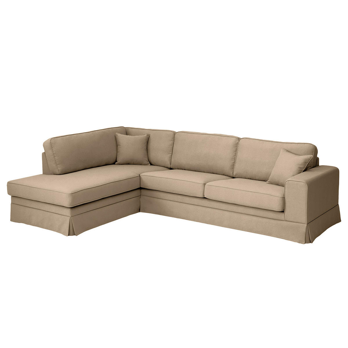 ECKSOFA mit Husse - Ottomane, Webstoff - Hellbraun/Schwarz, Kunststoff/Textil (297/210cm) - home24