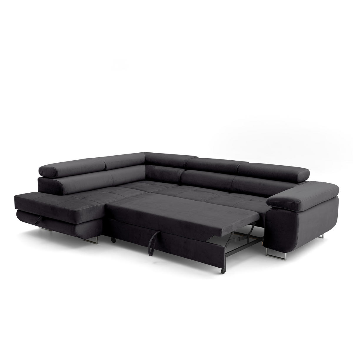 ECKSOFA WILD L Links mit Schlaffunktion 127x195 Velours Dunkelgrau - Chromfarben/Dunkelgrau, Holz/Textil (203/274cm) - Muffo