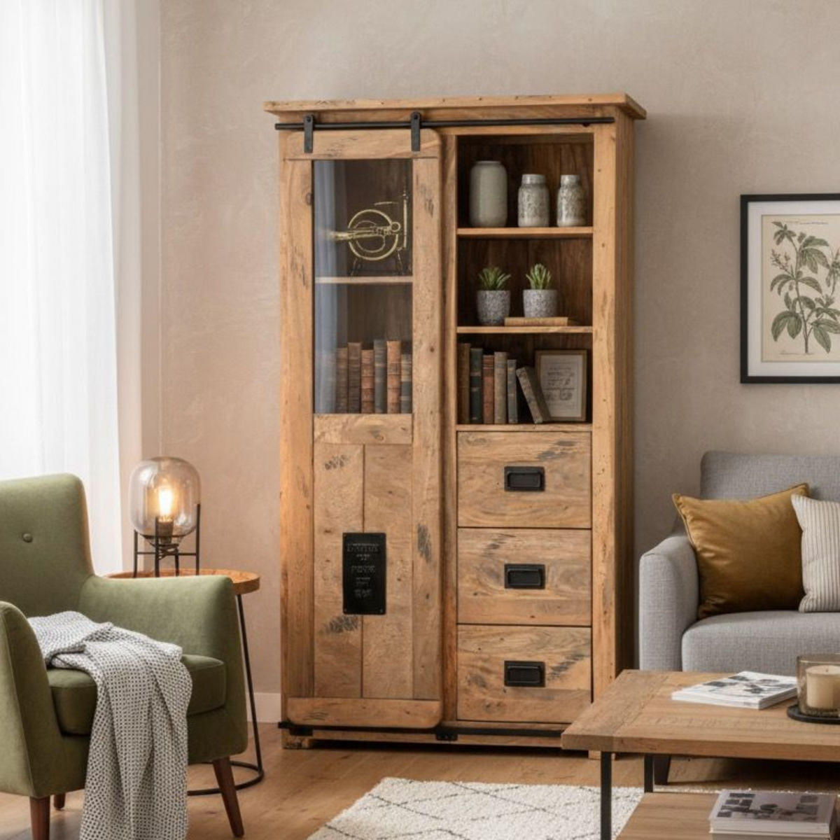 VITRINE Florenz 100 x 45 x175 cm - Schwarz/Braun, Holz (100/175/45cm) - Mr. Deko