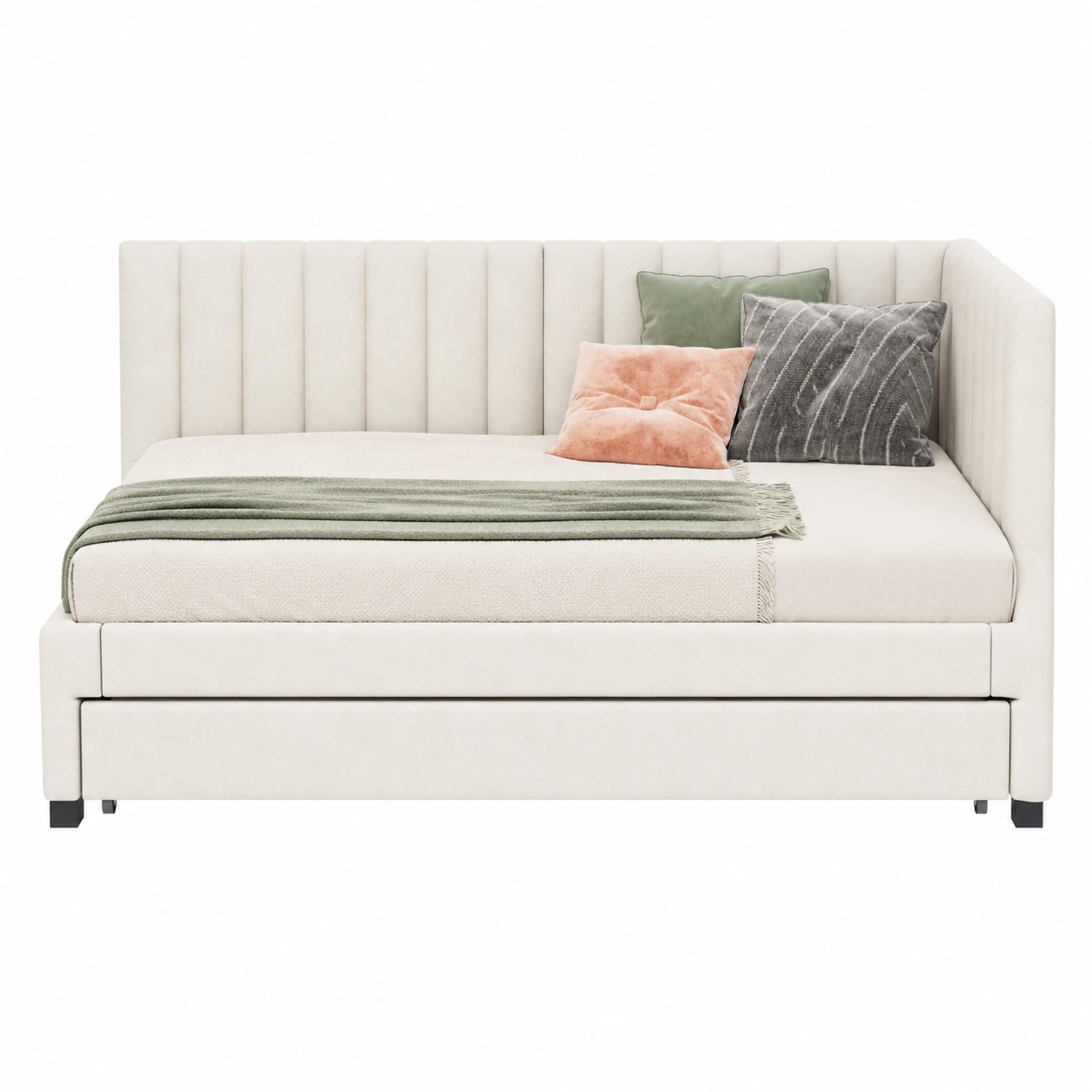 SCHLAFSOFA ausziehbar 90x200 cm Samt Beige mit Lattenrost - Beige, Metall (90/200cm) - Meubliv