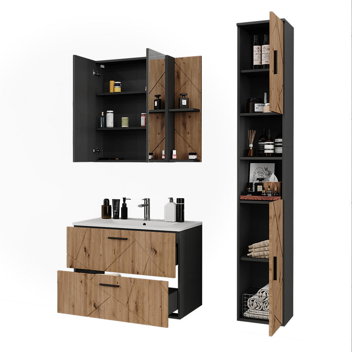 KOUPELNOVÝ NÁBYTEK Irma Antracit/Artisan - světle šedá/antracitová, kompozitní dřevo (80/57/44.6cm) - Vicco