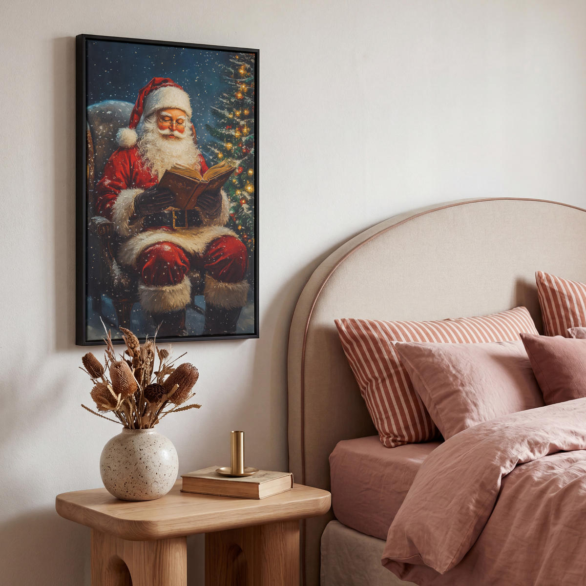 LEINWAND Bilder mit Rahmen - Weihnachtsmann - Weihnachten - Winter - Weihnachtsbaum - 40x60 - Bordeaux, Textil (40/60cm) - MuchoWow