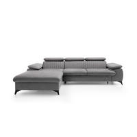 ECKSOFA FIORE Grau Velours-Stoff mit Schlaffunktion - Grau, Holz (280/193cm) - MASSENO