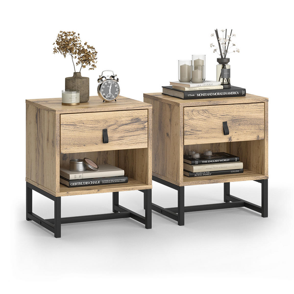 NACHTTISCH Ezra Eiche 39 x 47 cm 2er Set - Eichefarben, Holzwerkstoff (39/47/35cm) - Vicco