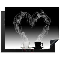 HERDABDECKPLATTE Kaffee - Herz - Schwarz und weiß - Tassen 77x59 cm - Weiß, Kunststoff (77/0.2/59cm) - MuchoWow