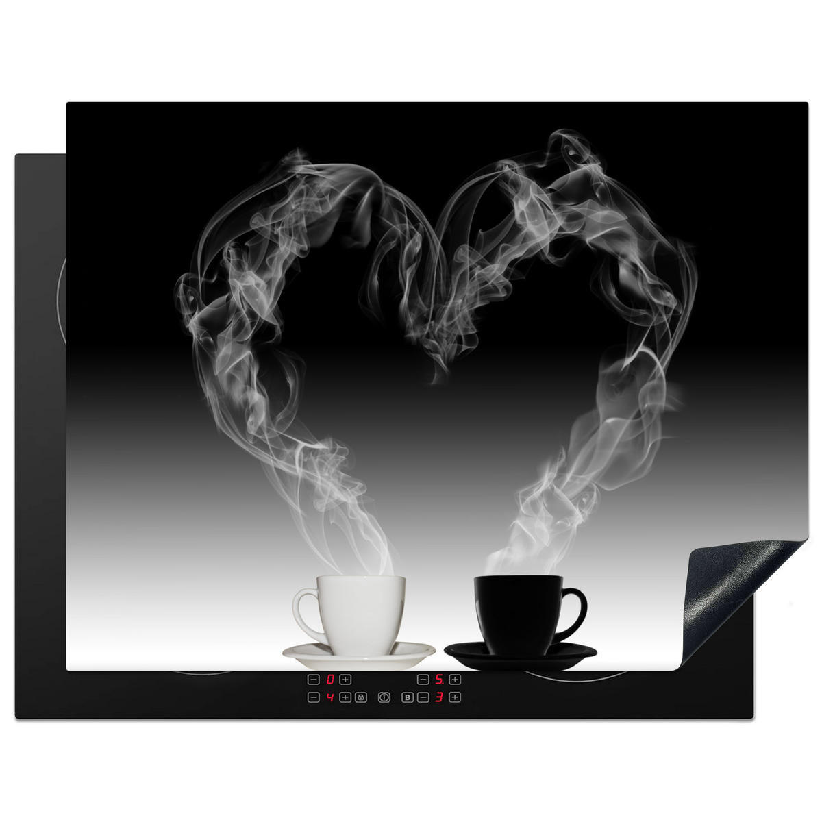 HERDABDECKPLATTE Kaffee - Herz - Schwarz und weiß - Tassen 77x59 cm - Weiß, Kunststoff (77/0.2/59cm) - MuchoWow
