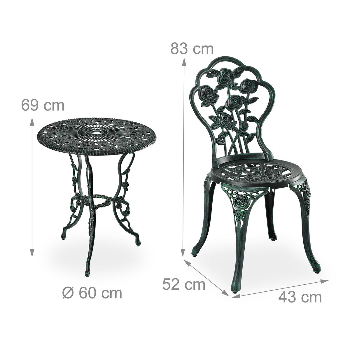 3-TLG.GARTENMÖBEL-SET - Dunkelgrün, Metall - Relaxdays