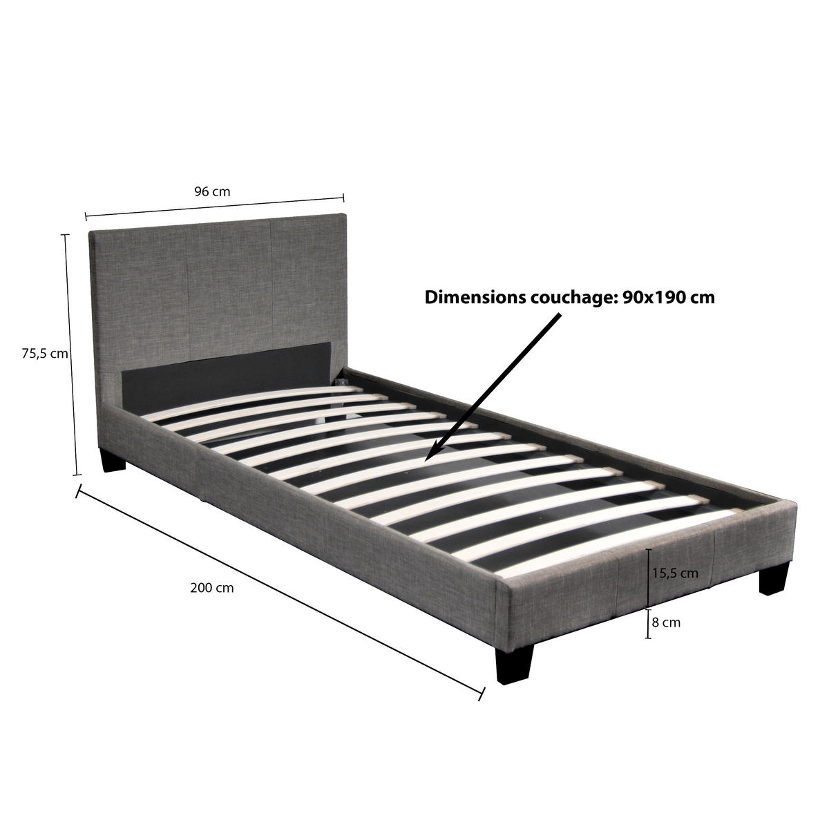 BETT DUBLIN mit Lattenrost / Bett 90x190 - Dunkelgrau - Dunkelgrau, Holzwerkstoff (90/190cm) - Weber Industries