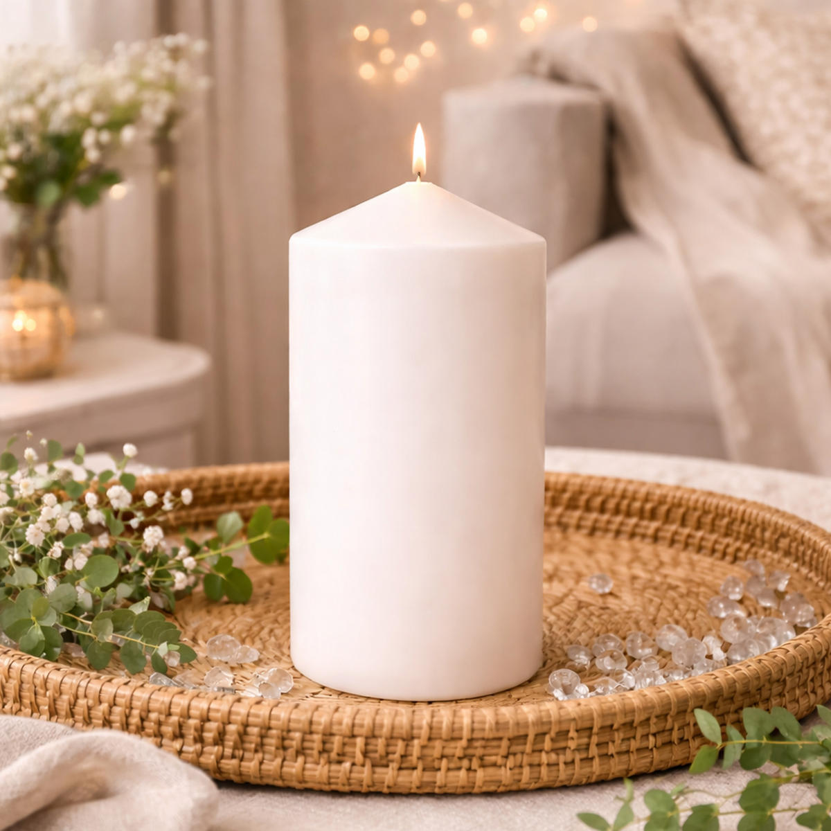 STUMPENKERZEN Ø7cm x 15cm Weiß (2er Pack) - Weiß, Naturmaterialien (15cm) - HS Candle
