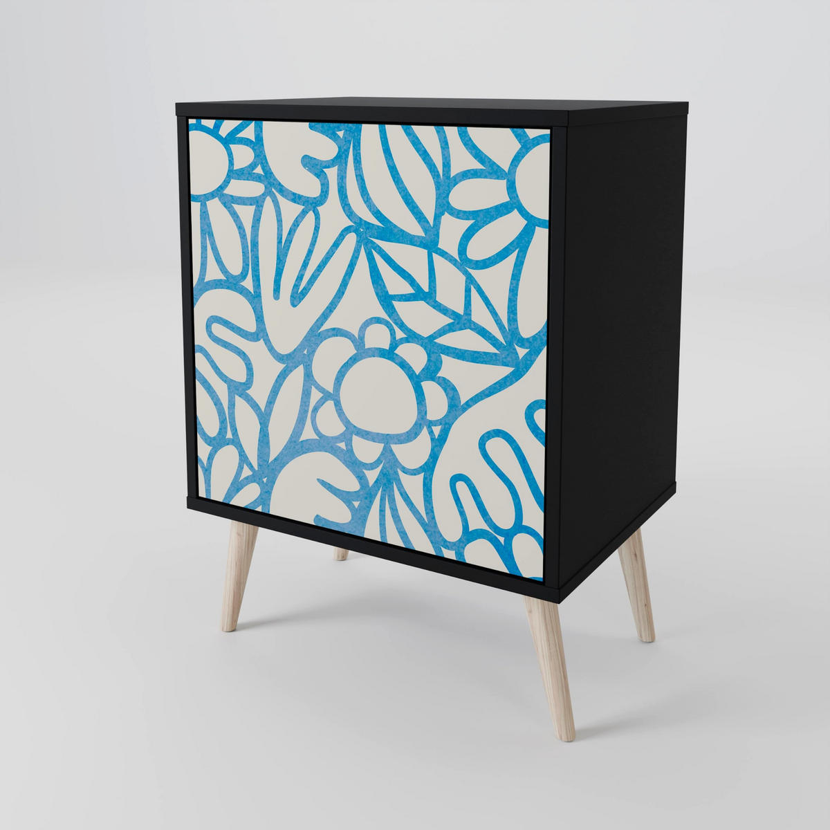 SIDEBOARD BLOOMY MORNING, Schwarz, 57,5x42x72,5 cm, Schwarze Metallfüße - Multicolor/Schwarz, Holzwerkstoff/Metall (57.5/72.5/42cm) - SpaceRebels