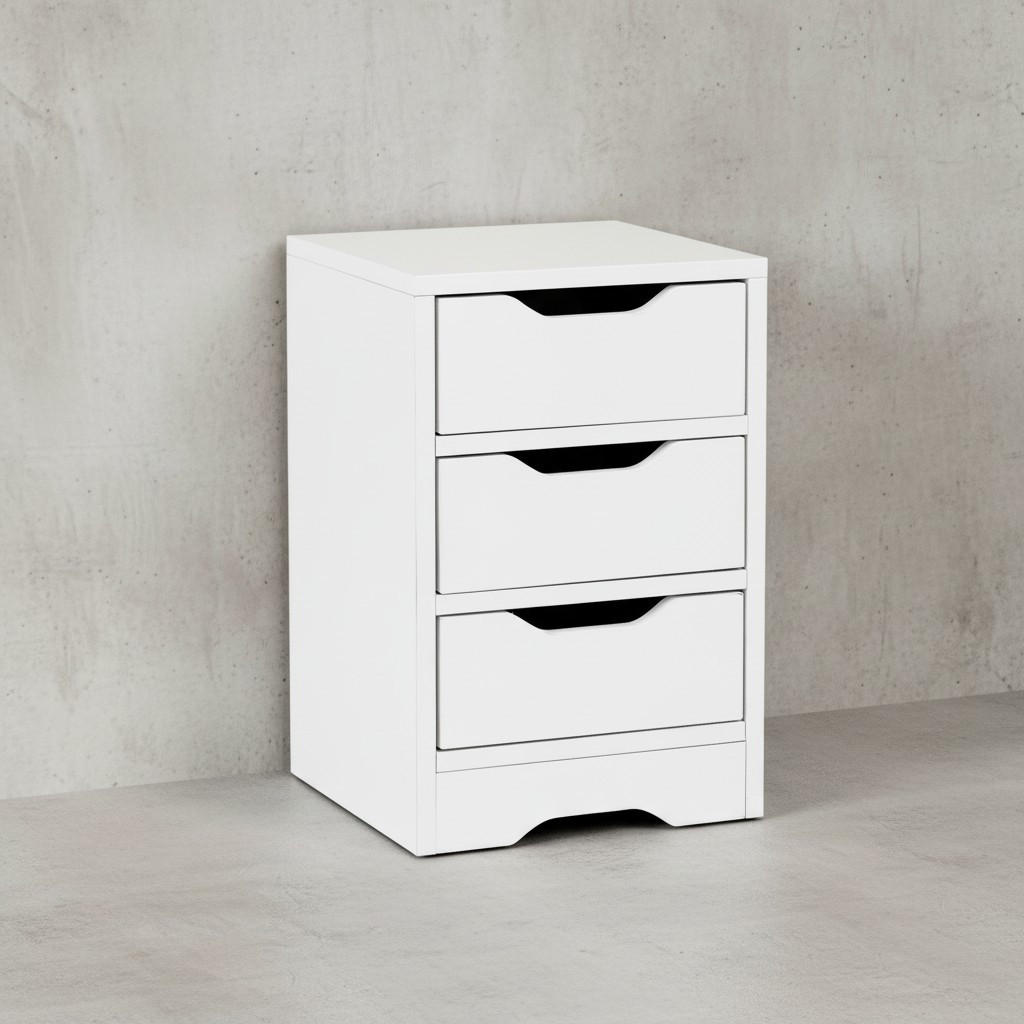 Thumbnail - Kadima Design Nachttisch, Weiß, Holz, 3 Schubladen, Quadratisch,Rechteckig, 31x49x31 cm, Schlafzimmer, Nachttische