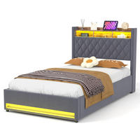 POLSTERBETT 140/190 cm Grau mit LED-Lichtleiste und USB-Anschlüssen - Grau, Holzwerkstoff (140/190cm) - OKWISH