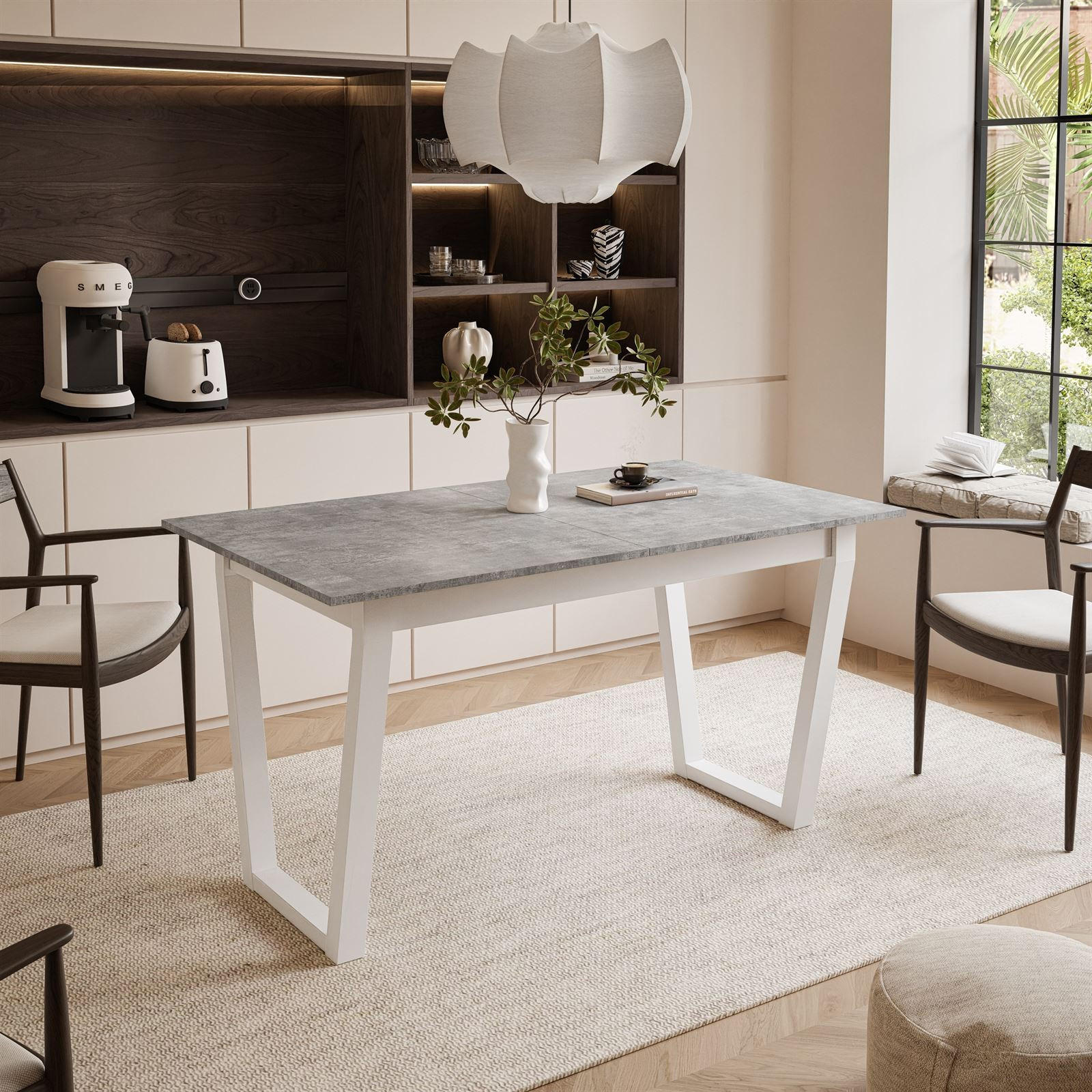 ESSTISCH ARTON II ausziehbarer Tisch 140-195 cm für 6-8 Personen - Weiß/Grau, Holzwerkstoff/Metall (140/80/77cm) - Lookway