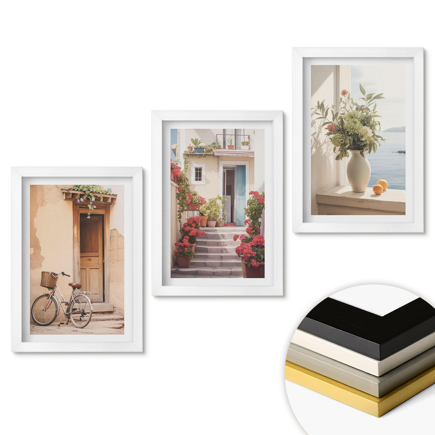 WANDBILDER 3er-Set - 20x30 cm Weißer Rahmen - Charmante Küstenstraßen - Weiß, Kunststoff (20/30cm) - ArtPrintCave