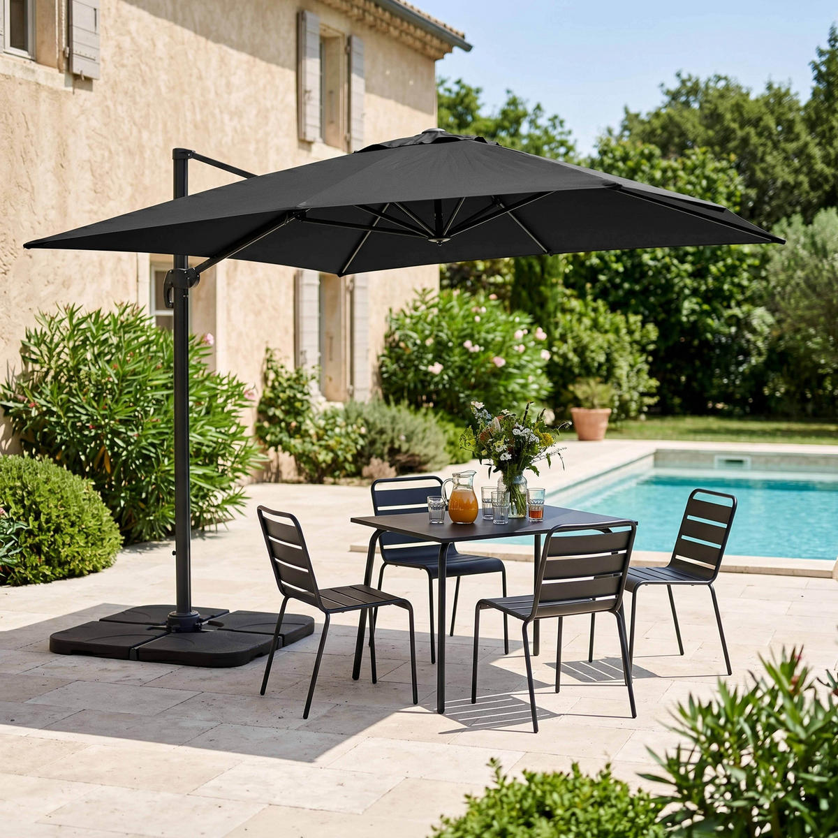 SONNENSCHIRM 3x4m mit 4 Gewichtsplatten, Grau - Grau, Metall (400/300cm) - Oviala