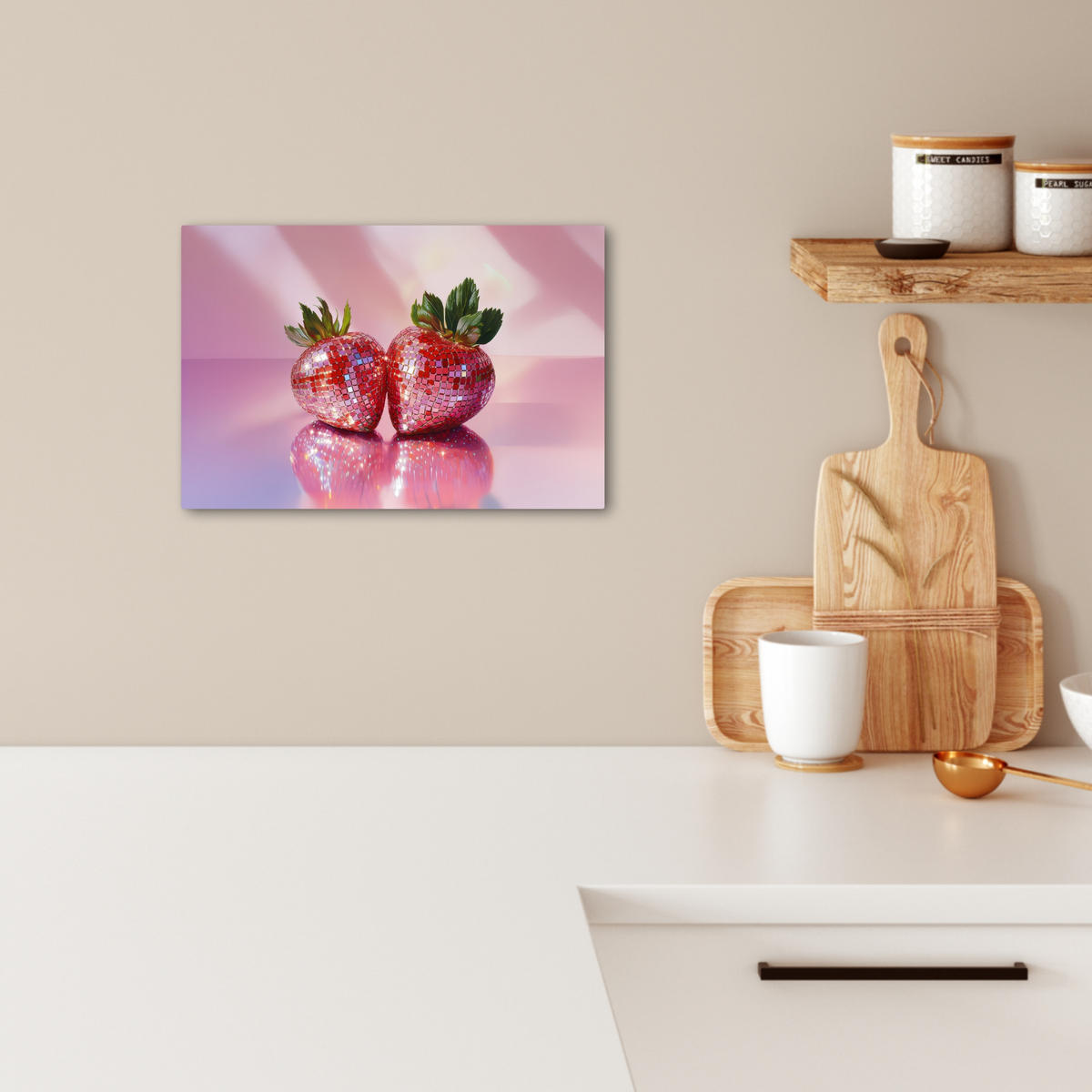 LEINWANDBILD Disco - Obst - Glitzer - Erdbeere 30x20 cm - Pink, Textil (30/20cm) - MuchoWow