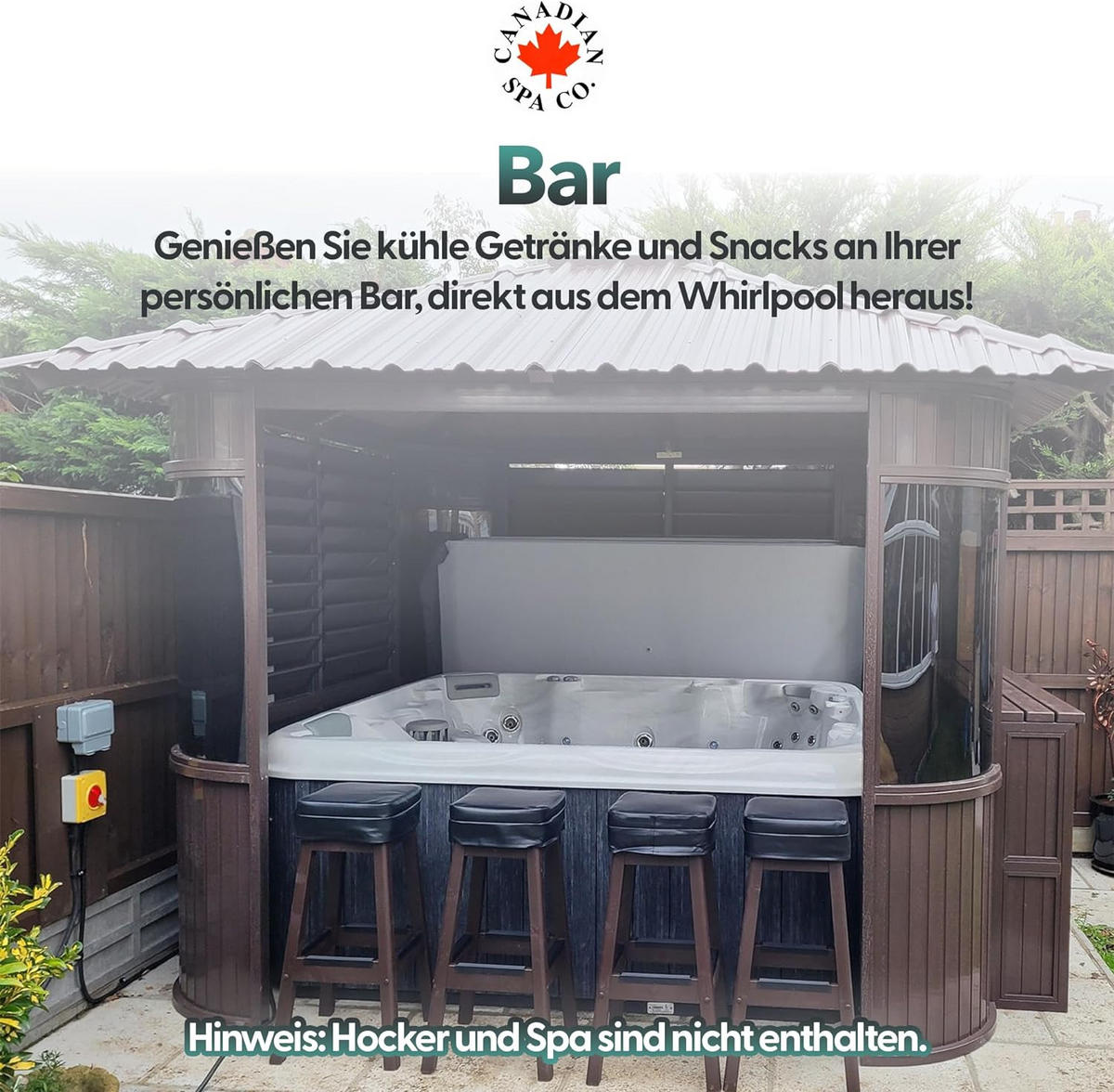 WHIRLPOOL PAVILLION SET Fraser Pavillion inkl. Bar & 4 Bar Hockern - Braun, Kunststoff (305/295/305cm) - Canadian Spa Company