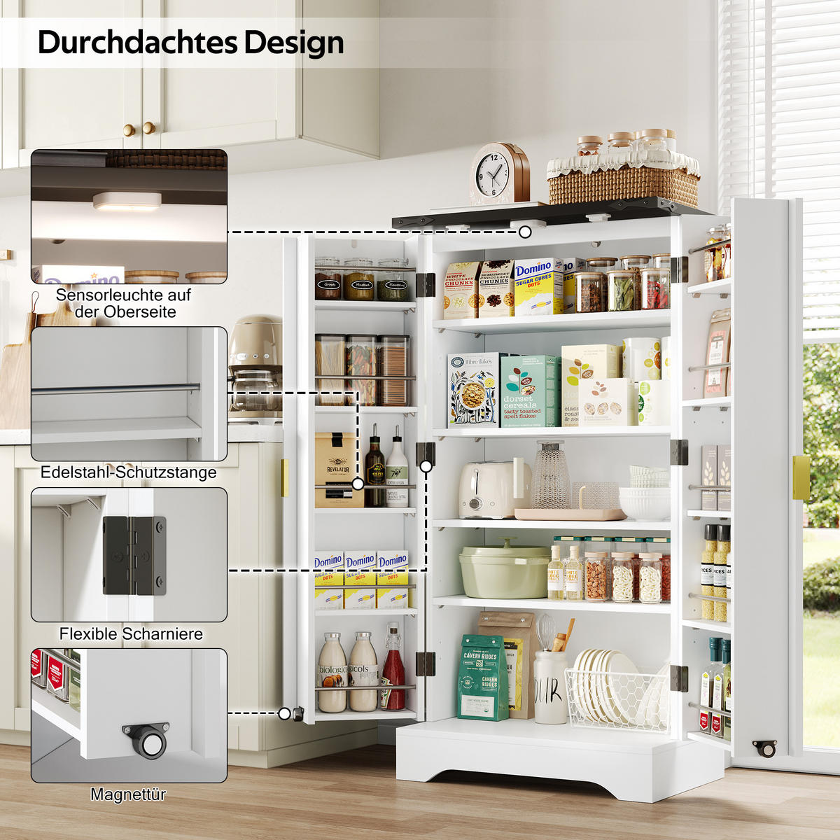 AUFBEWAHRUNGSSCHRANK 120x60,5x40cm weiß mit gerillten Türen & LED - Weiß, Holzwerkstoff (40/120/60.5cm) - Modfu