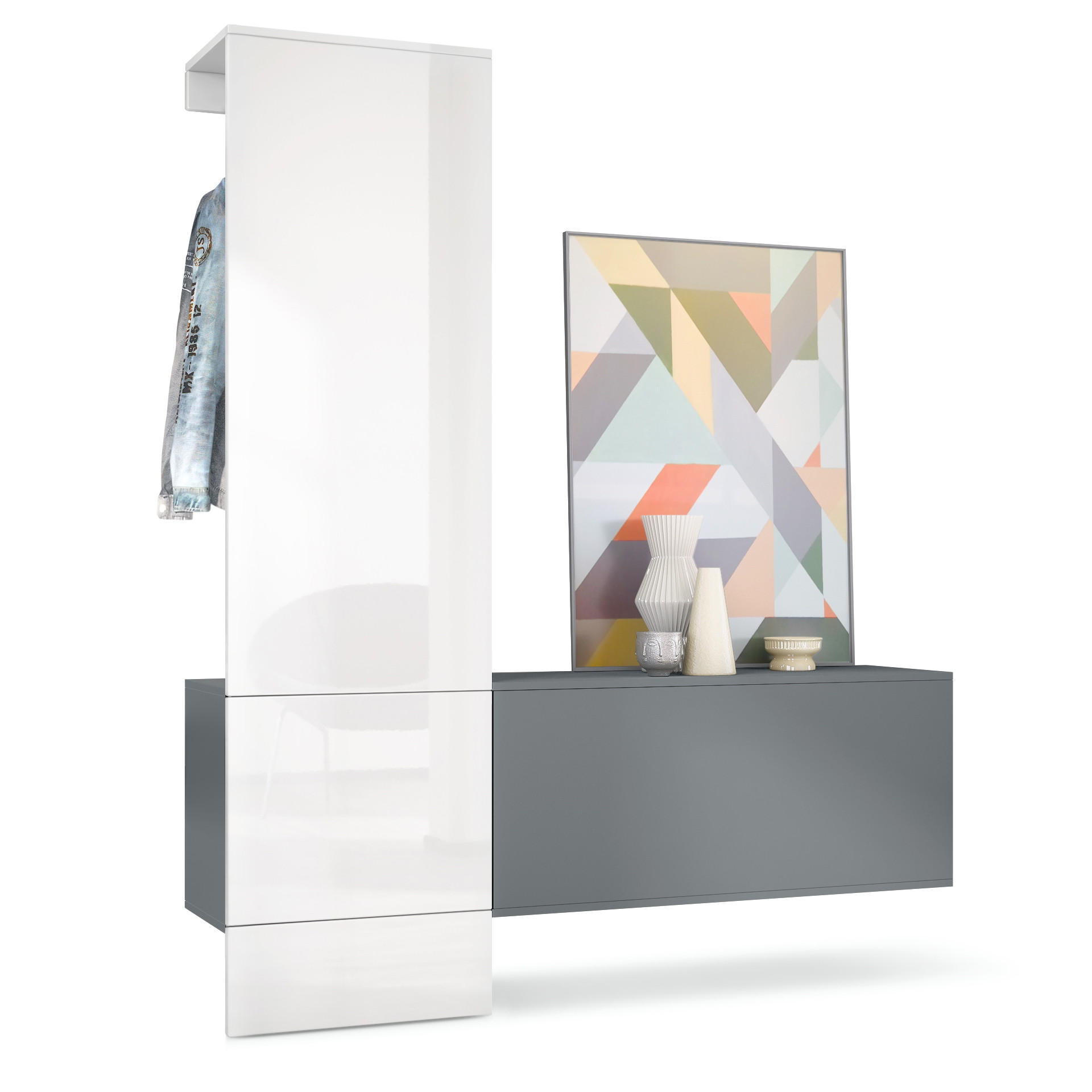 Vladon Garderobe Weiß Hochglanz 156.5x193x35 cm