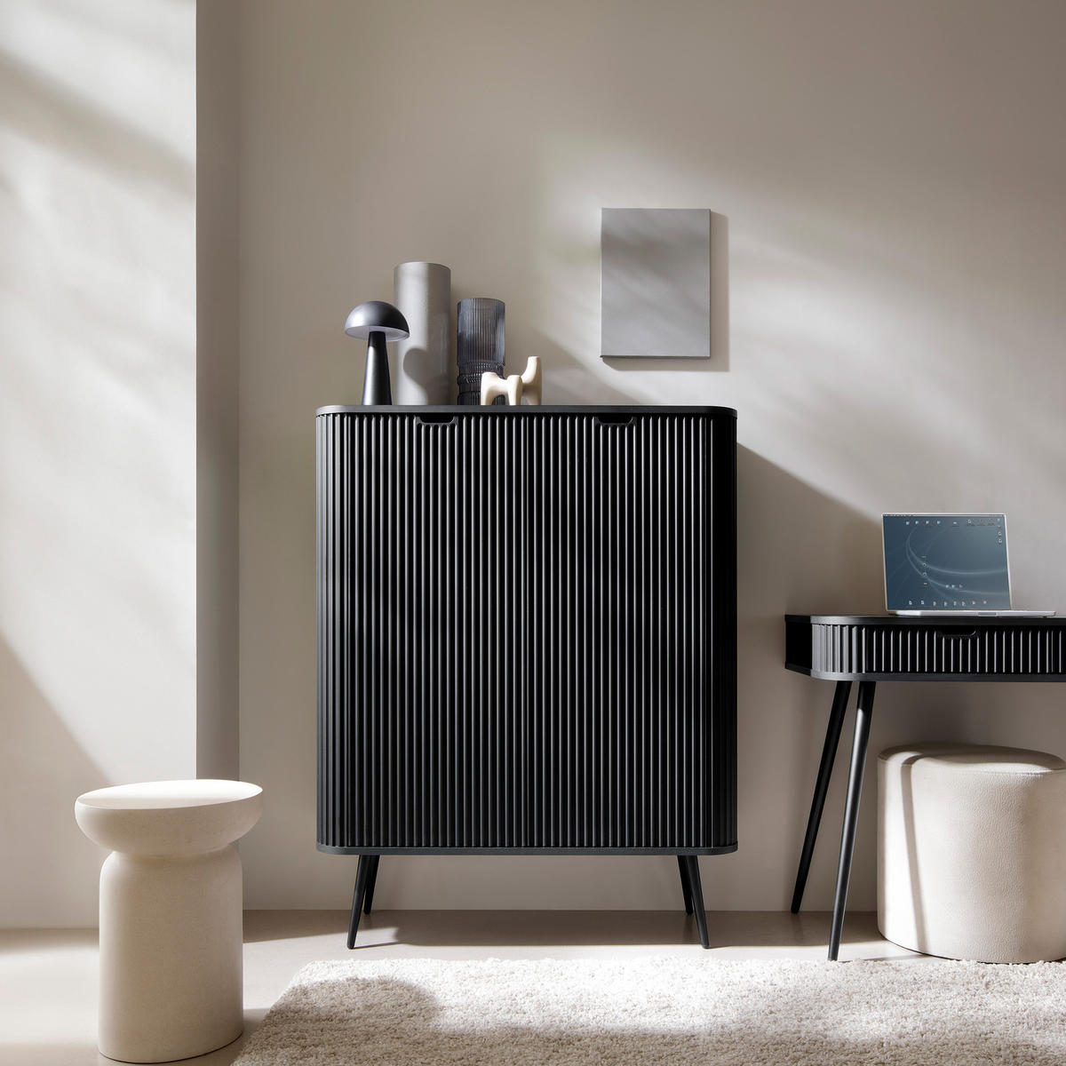 HIGHBOARD ZENZERO 103/129/39 cm mit 2 Türen Schwarz - Schwarz, Holzwerkstoff (103/129/39cm) - MASSENO