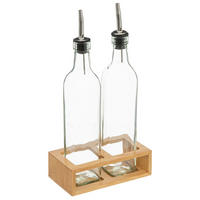 ESSIG- UND ÖLMENAGERIE mit 2 Spenderflaschen, Glas, Bambus, 480 ml - Beige, Glas (17/9.5/27.5cm) - 5five Simply Smart
