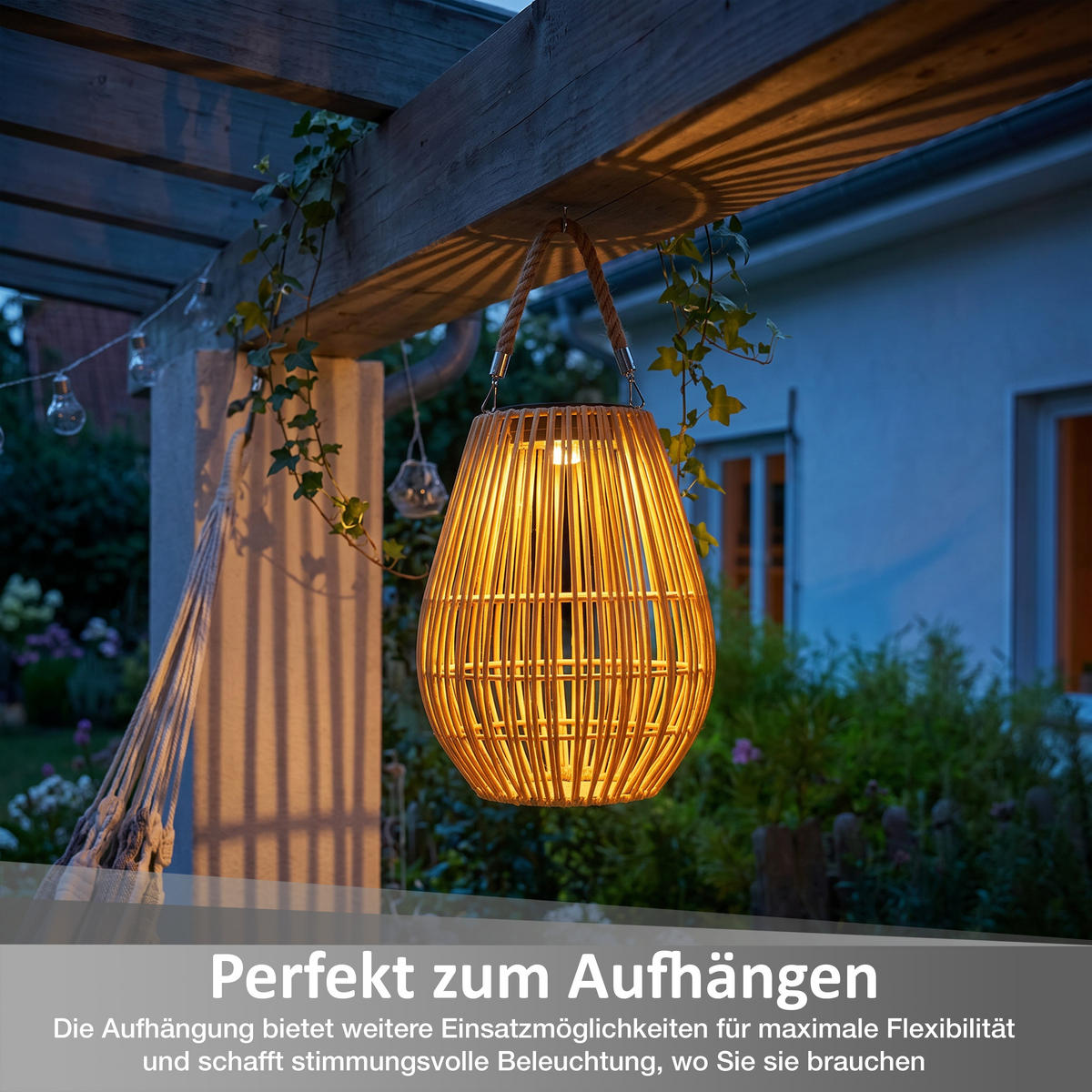 SOLAR-GEFLECHTLATERNE Oval natur Ø18 5cmx24cm Kunststoff-Rattan-Metall - Naturfarben, Metall (16/16/35cm) - Northpoint