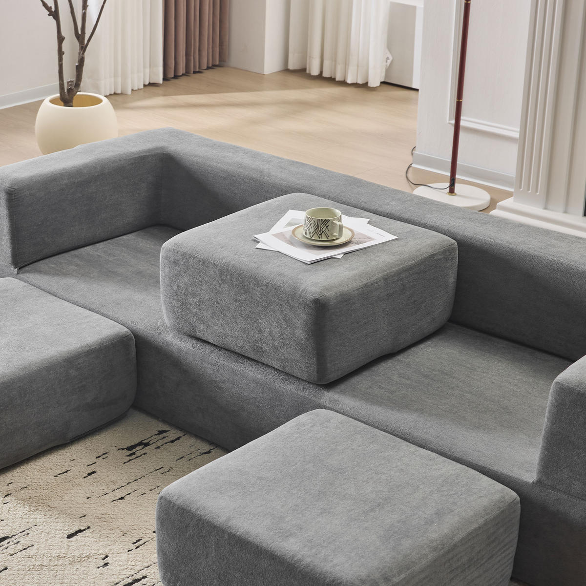 SCHLAFSOFA DE-34995 modular mit Schlaffunktion Grau - Grau, Textil (75.5/50/201cm) - ComfortXL