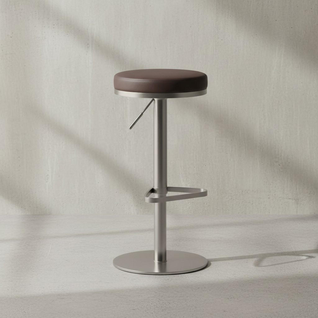 BARHOCKER Höhenverstellbar Gepolstert Triangel-Fußablage ELBE, Braun 38x38x82 cm - Silberfarben/Braun, Kunststoff/Textil (38/82/38cm) - KADIMA DESIGN