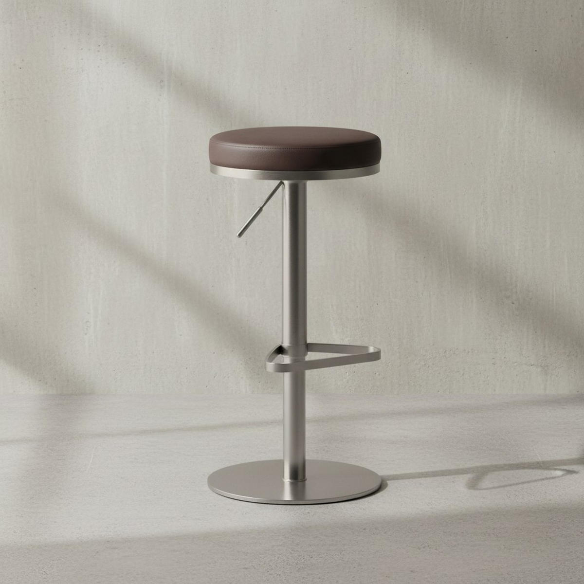 BARHOCKER Höhenverstellbar Gepolstert Triangel-Fußablage ELBE, Braun 38x38x82 cm - Silberfarben/Braun, Kunststoff/Textil (38/82/38cm) - KADIMA DESIGN