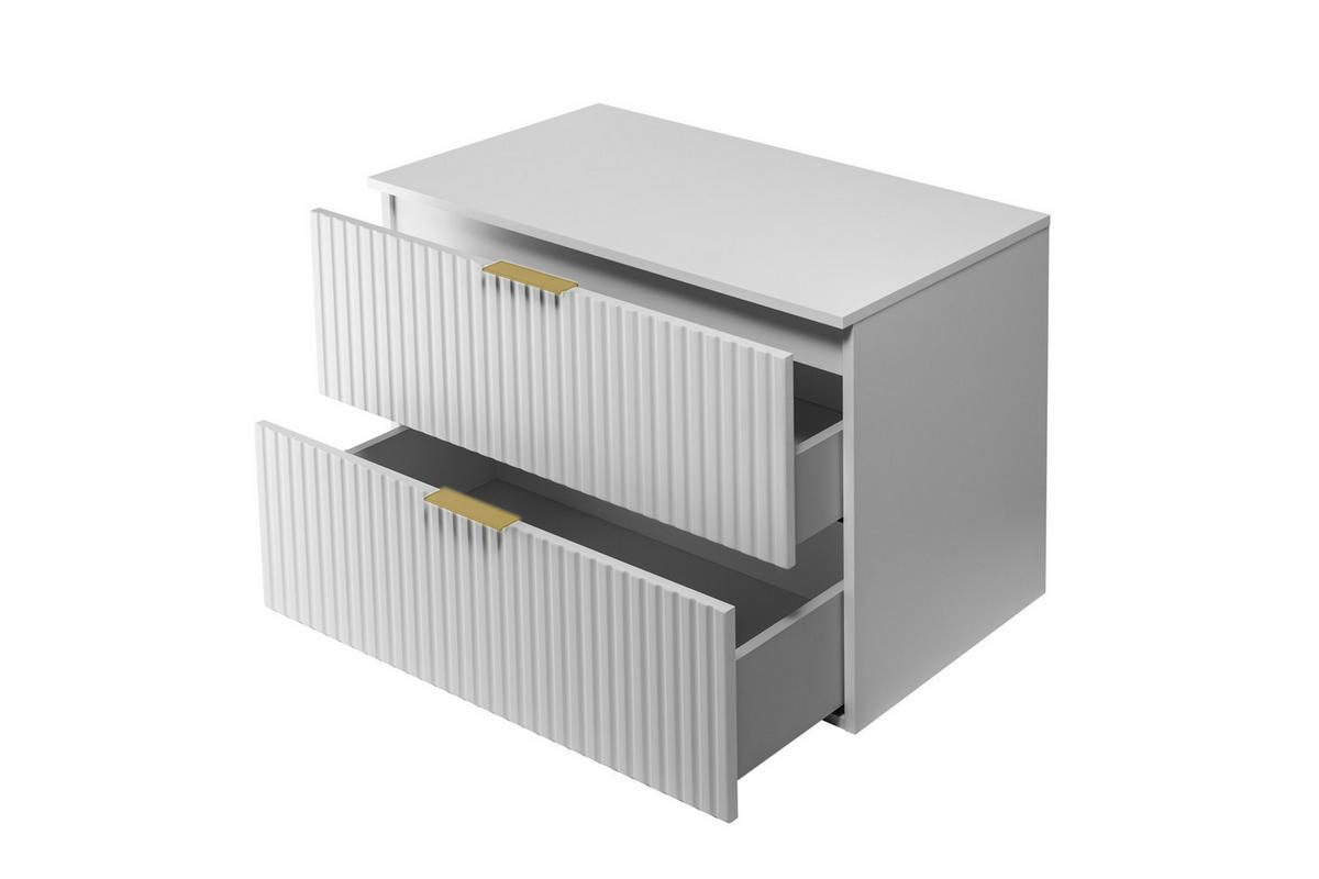 WASCHBECKUNTERSCHRANK, Weiß, 80 x 57 x 46 cm, goldener Griff + Arbeitsplatte - Goldfarben/Weiß, Holzwerkstoff (80/57/46cm) - 3XE LIVING